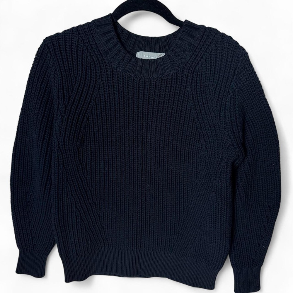 Everlane CROPPED RIBBED CREW BLACK SWEATER IN EVERYDAY COTTON Small